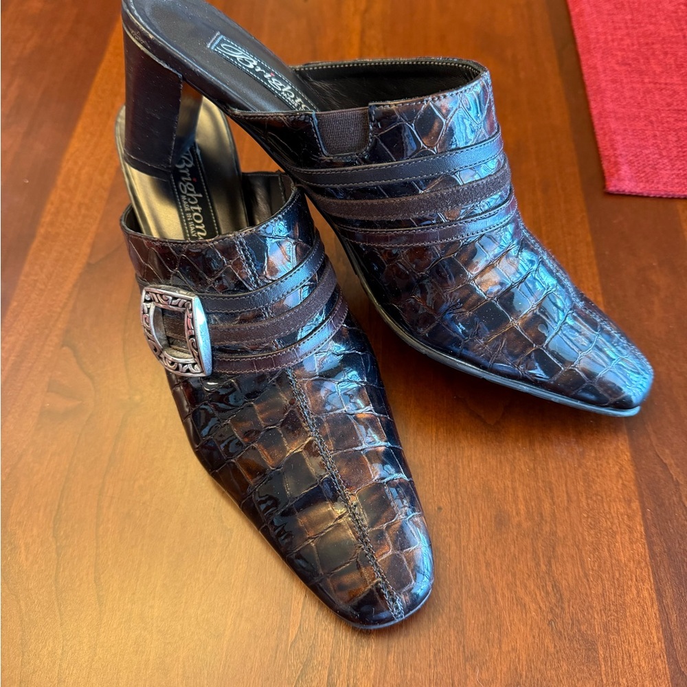 Brighton Tudor Italian Bronze Patent Leather Mules   6 1/2 M